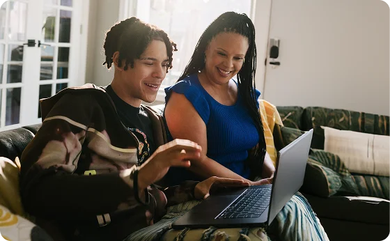 Mother and her son working together
